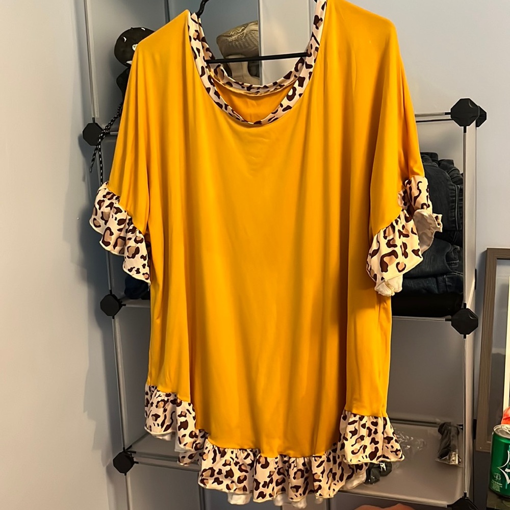 Yellow Cheetah Print Trim Top